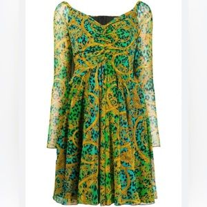 NWT VERSACE JEANS COUTURE
Leo Chain Print Dress In Green And Blue In Yellow